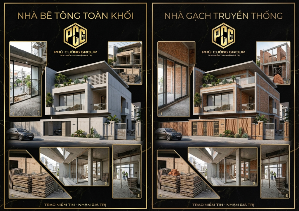 So sánh giữa nhà gạch truyền thống và nhà bê tông toàn khối xây dựng phú cường group nha trang khánh hòa